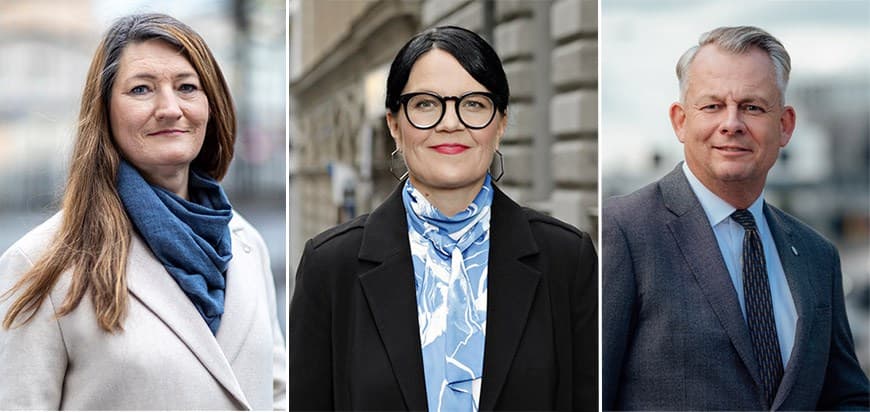 Porträtt på Susanna Gideonsson ordförande LO, Therese Svanström, ordförande TCO och Göran Arrius, ordförande Saco